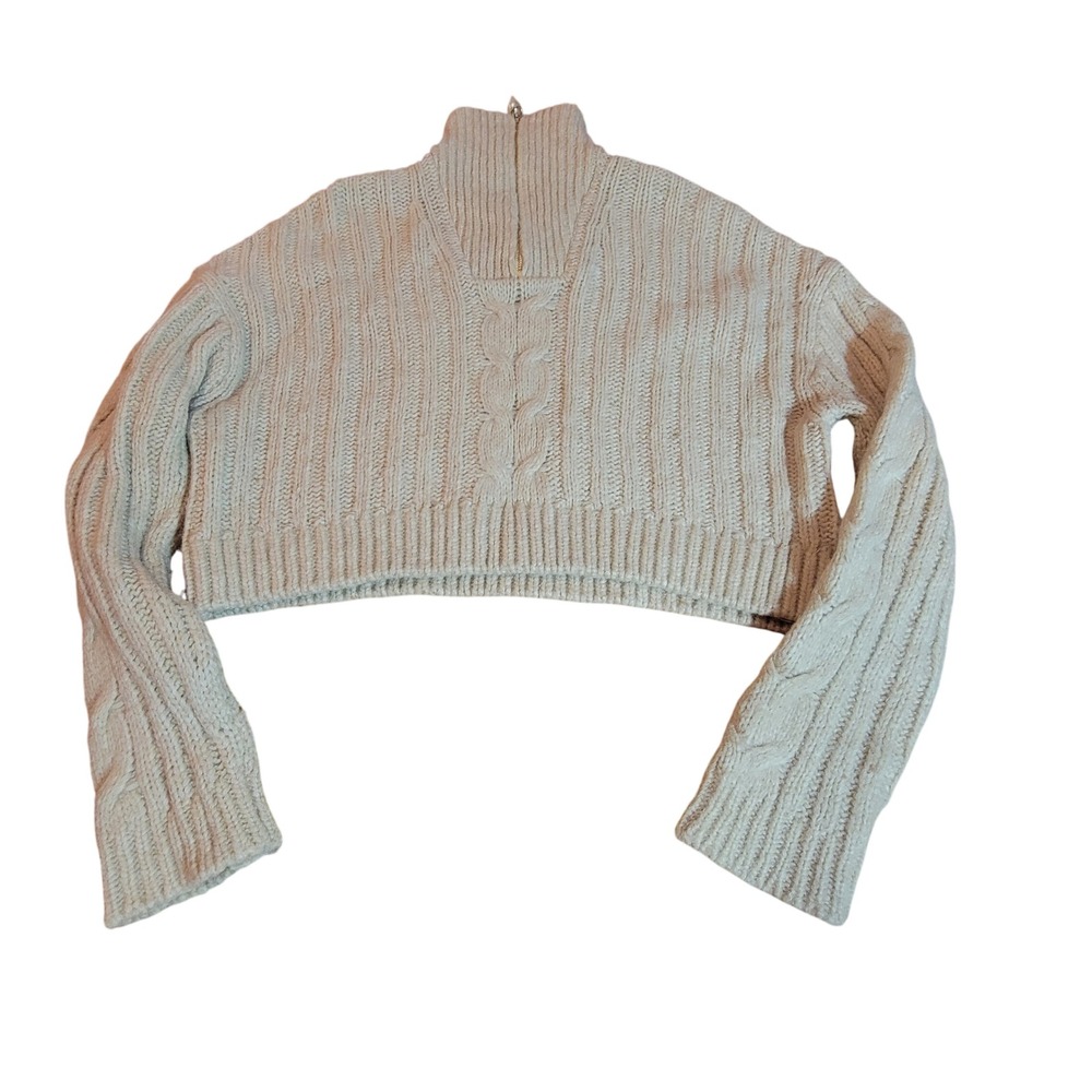 Nanushka Cropped Cable Knit Sweater Cream Women Small Excellent Pearl Zipper